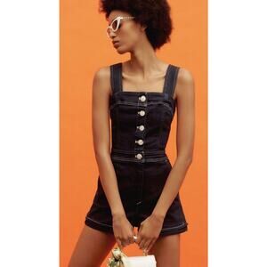 Anthropologie The Portside Button-Front Stretchy Romper Blue Denim Sz 8